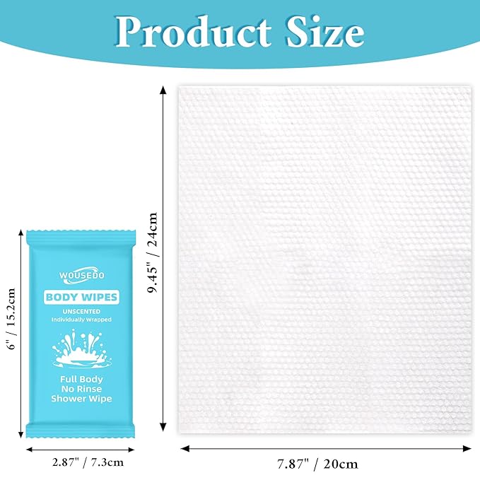 500 Pcs Ultra Thick Soft Large Body Wipes Individually Wrapped(7.87" x 9.45"),Shower Wipes for Adults Bathing No Rinse,Personal Cleansing Wipes for Travel Gym,Bulk Deodorant for Homeless(Blue)