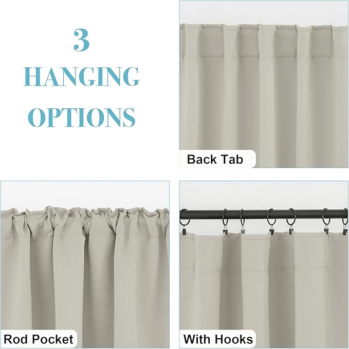 RYB HOME Blackout Curtains for Bedroom, Window Shades Thermal Insulating Privacy Drapes for Living Room Classroom Kitchen Bathroom Dining, Wide 42 x Long 54 inch, Natural 2 Panels