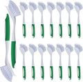 Hsei 20 Pcs Green Kitchen Scrub Dish Brush Bulk with 11 Inch Anti Slip Handle Cleaning Dish Scrubber with Stiff Bristles Washing Scrub Brushes for Housekeeping for Pots and Pans, Kitchen Sink