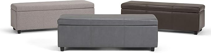 SIMPLIHOME Avalon 48 inch Wide Contemporary Rectangle Storage Ottoman Bench in Cloud Grey Linen Look Fabric, Assembled, for the Living Room, Entryway and Family Room