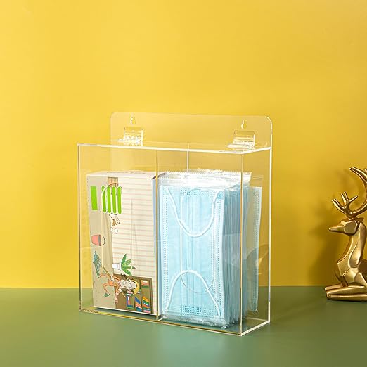 Wall Mounted Glove Dispenser, Hairnet Shoe Cover Dispenser，Acrylic Glove Box Holder, Clear (for 2 Boxes)