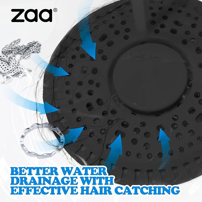 zaa Shower Drain Hair Catcher, Upgraded 2Pack Premium Silicone Drain Protector & Shower Drain Cover for Regular Floor Drains of Shower Room, Bathroom, Black