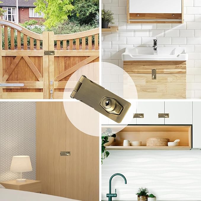 Alise Keyed Hasp Lock,3 Inch Safety Packlock Clasp Hasp Lock Latch with Lock,Door Hinge Lock with Keys Keyed Locking Hasp for Cabinets Closets Doors,Bronze
