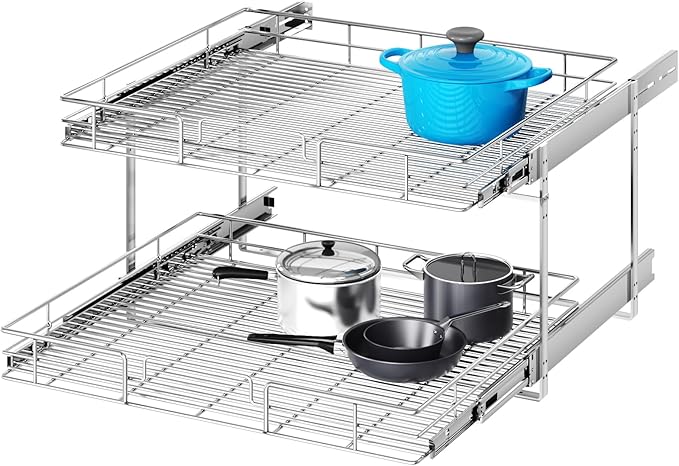 2 Tier Individual Pull Out Cabinet Organizer 28½" W x 21½" D, Heavy Duty Cabinet Pull Out Shelves, Slide Out Drawers Organization for Kitchen Cabinets Bathroom