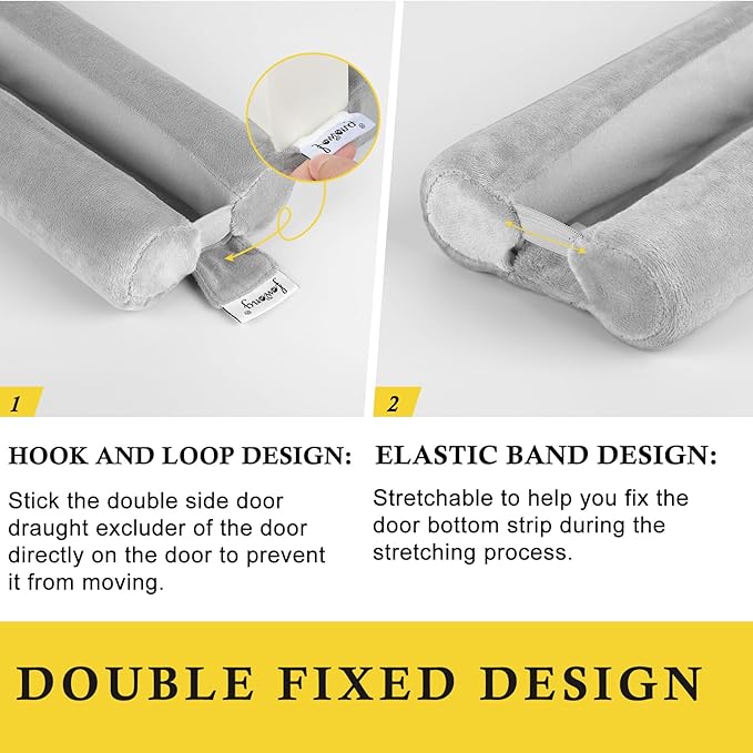 fowong Door Draft Stopper Double Side Adjustable Seal Bottom of Doors 30" to 36" Noise Blocker Cover Gap up to 1.5" Soundproof Interior Front Draft Guard Grey
