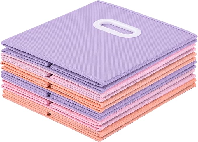 Stero Fabric Storage Cubes Bins, 13 inch Fun Colored Foldable Storage Baskets with Dual Plastic Handle for Home, Kids Room, Closet and Toys Organization, Multi Colored, Set of 6