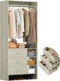 Aheaplus 2.5FT Closet System with 3 Drawers, 29.5’’ Closet Organizer, Wood Closet Organizer System, Walk-in Closet or Small Closets Wardrobe, Clothes Rack with Hanging Rods,-E6, White Oak