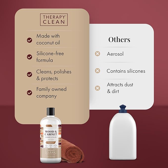 Therapy Wood Polish Bundle with Microfiber 16 oz. - Wood Furniture Polish, Best Furniture Cleaner - Almond Scent - Cleaner, Cabinet and Table Restorer, Natural Conditioner