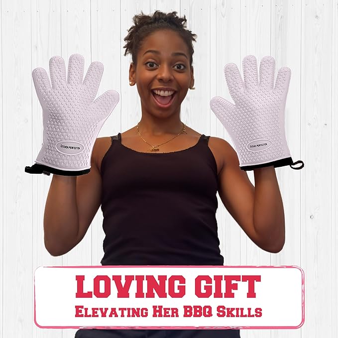 KITCHEN PERFECTION XL Silicone Smoker Oven Gloves for Women -Extreme Heat Resistant BBQ Gloves -Handle Hot Food Right on Your Grill Fryer&Pit|Waterproof Grilling Cooking Mitts|Superior Set+3 Bonuses