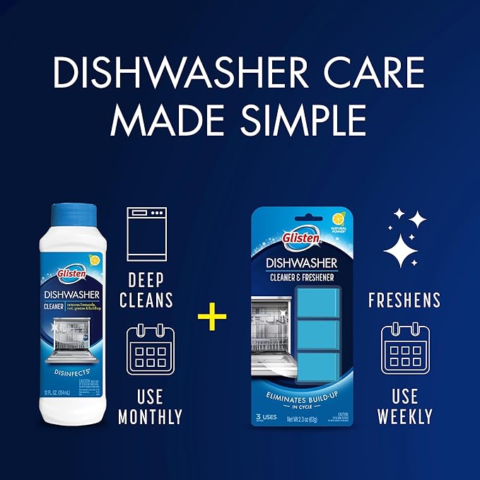Glisten Dishwasher Cleaner, Removes Limescale, Rust, Buildup, and Grease, Lemon Scent, 12 Ounce Bottle, 6-Pack