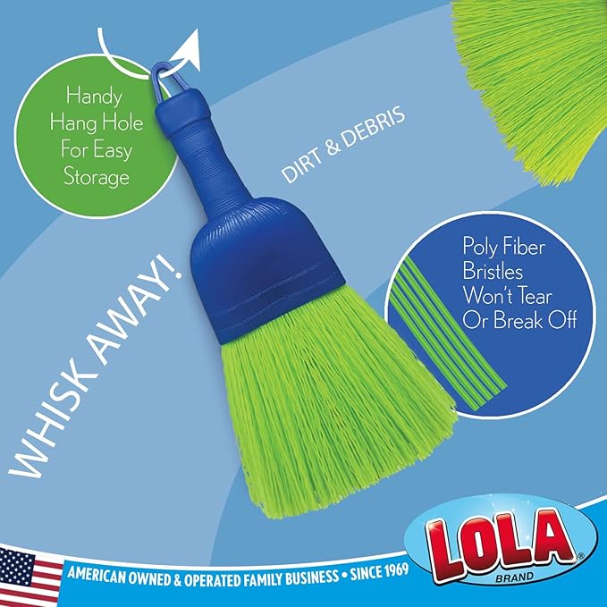 LOLA Whisk Broom, Hand Brush, 6 Pack, Durable Bristles, Whisks Away Dirt & Debris, Compact, Hang Hole for Easy Storage, Indoor/Outdoor