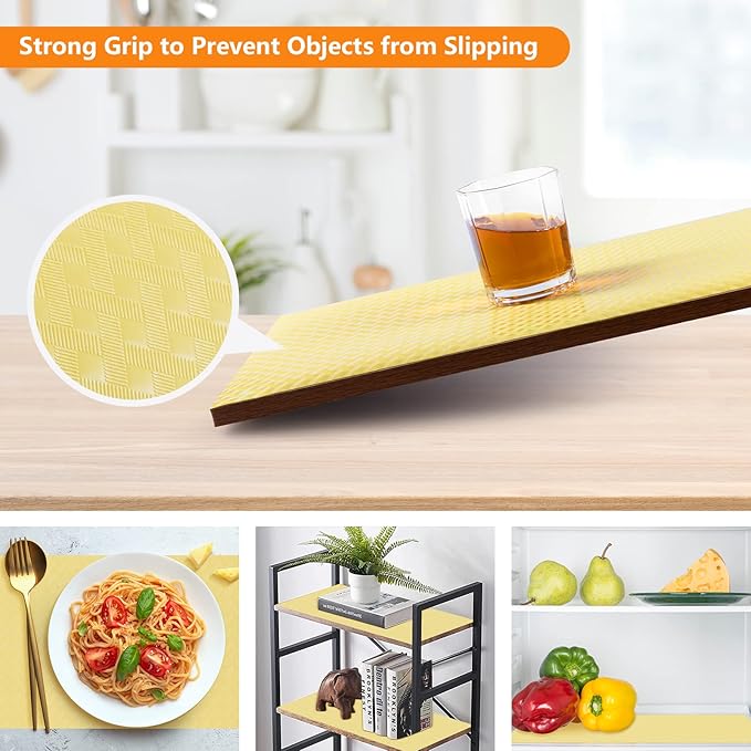 Shelf Liners for Kitchen Cabinets Refrigerator Liners Waterproof & Oil-Proof Kitchen Cupboard Liner Non Adhesive Drawer Mats Non Adhesive Cabinet Liners for Shelves -Yellow Beige 11.8 x 118 Inches