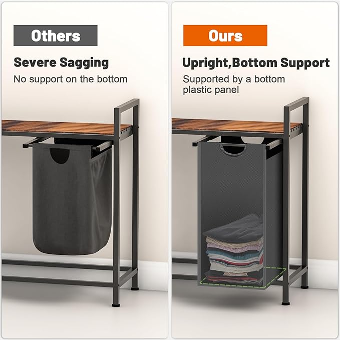 Laundry Hamper, Laundry Sorter with 4 Pull-Out Removable Oxford Fabric Bags Cloth Laundry Basket 4 x 10 Gallons (Grey and Rustic Brown)