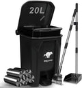 Dog Poop Trash Can Outside with Pooper Scooper, 20L/5Gal Dog Waste Trash Can with Lid, Pedal and Removable Inner Bin, Pet Poop Bin with Metal Rake & Tray and 100 Bags