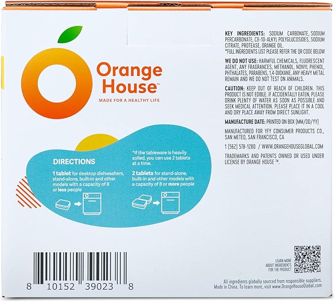 Orange House Plant Based Dishwasher Tabs 56 Count | 100% Food Grade Orange Oil, Deep Clean, Eco-Friendly, No Synthetic Fragrance, No Harmful Chemical, Paper Packaging