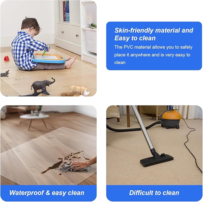 Azadx Chair Mat for Hardwood 60"x 36" Large Office Chair Mat for Hardwood Floors Protector Mat for Office Chair Easy Glide Rolling Plastic Clear Desk Computer Chair Mats for Home Offices