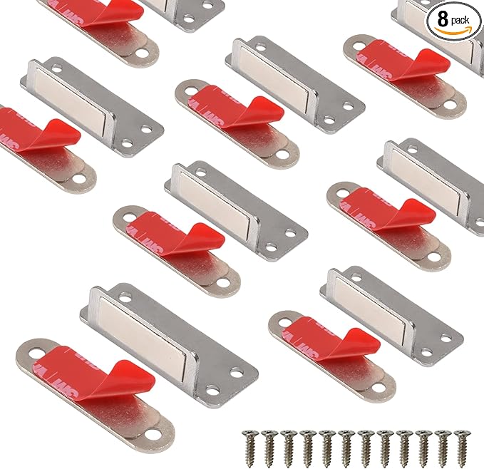 Mousike Double Magnetic Door Catch，60lb Stainless Steel Cabinet Door Magnets with Strong Magnetic for Kitchen Cupboard Wardrobe Closet Cabinet Door Drawer Latch (8Pack)