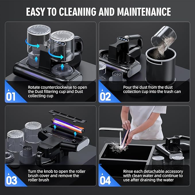 Mattress Vacuum Cleaner, 16Kpa Bed Vacuum Cleaner with 253.7nm UV-C Light & Heating & Ultrasonic Quintuple Tech & 30000 RPM/Min Brushroll Rotation, 500W, Corded