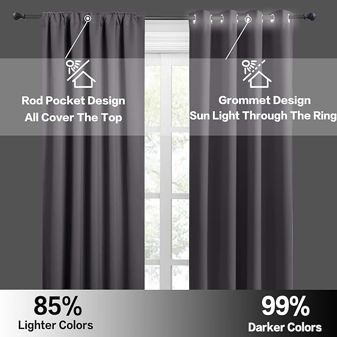 RYB HOME Blackout Tier Curtains for Kitchen, Solid Half Window Curtain Tiers for Bedroom Energy Saving Privacy Shade for RV Camper Bathroom Basement, Width 29 x Length 30 inches, Grey, 2 Pieces