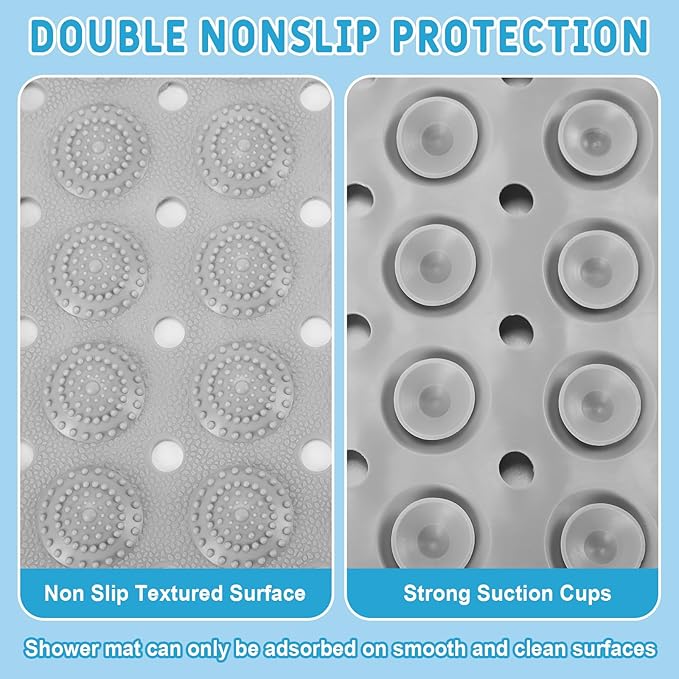 Dunzy 6 Pcs Non Slip Bath Mats 27.6x14.2 Inches TPE Bathtub Mats with Suction Cups Drain Holes Textured Surface Anti Slip Shower Pad for Bathroom Tub Adults Elderly Home Hotel