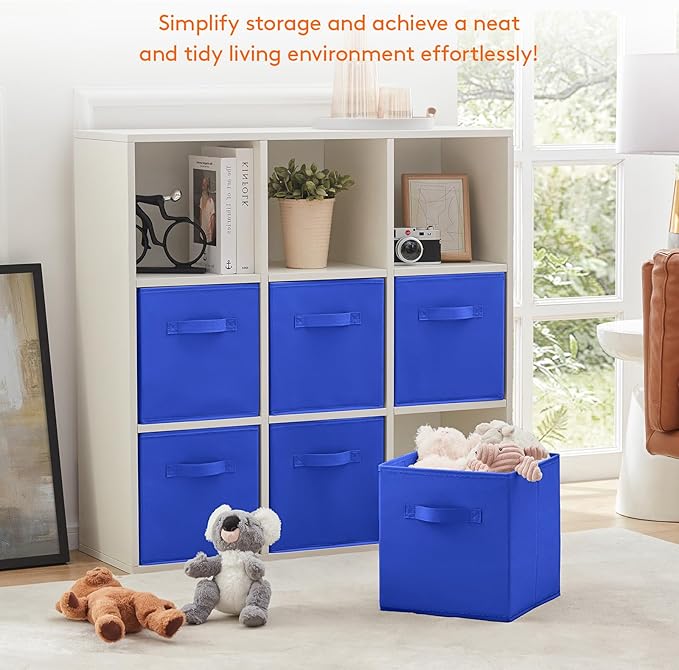 Lifewit Collapsible Fabric Storage Cubes Bins Set 11 Inch, Foldable Cubby Organizers Boxes, 6 Pack Organizing Baskets for Shelf, Closet, Utility Room, Storage Room Blue