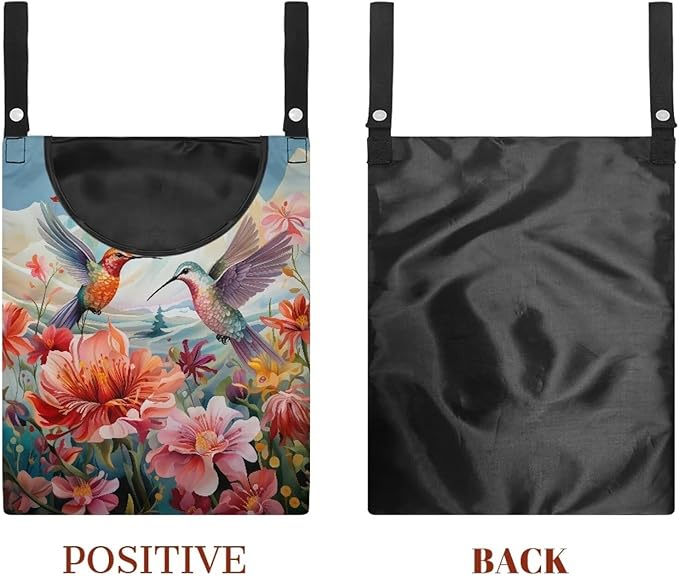 Hummingbird Hibiscu Large Capacity 14.5 x 12 Inch Clothespin Bag with Hanging Hook Waterproof Clothes Pin Hanging Bags Clothespin Storage Organizer with Large Opening