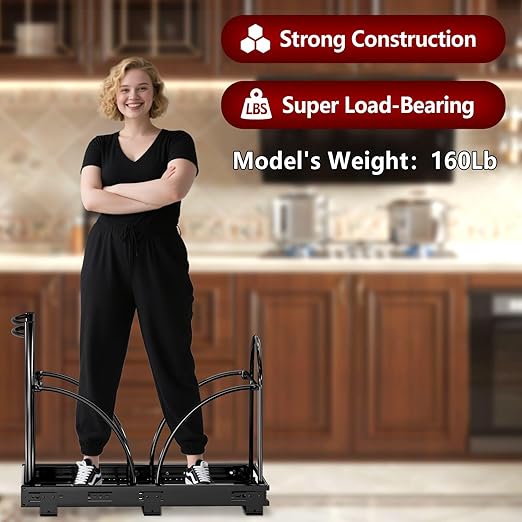 Dual Under Sink Trash Can Heavy Duty Pull Out Trash Can Under Cabinet, Fits 2x35Qt (7-9 Gal) Commercial Trash Cans Cabinet Trash Bin Pull Out Kit Requires ≥ 22''Dx 16''Wx 17''H, No Can (Black)