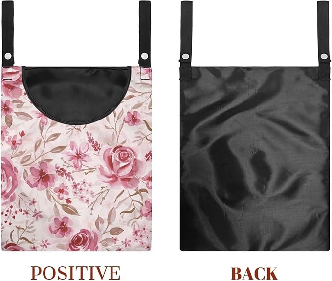 Pink Flowers Clothespin Bag Laundry Hanging Storage Organizer Clothes Pin Hanging Bag with Rope Clothespin Holder with an Space-Saving Opening for Clothesline Outdoor