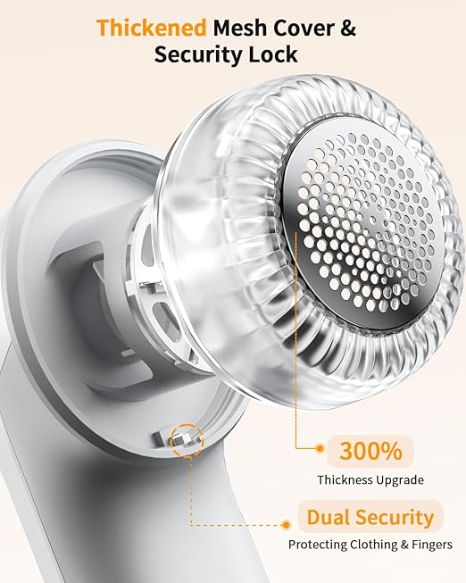 Fabric Shaver, Rechargeable Lint Shaver with Digital Display, Electric Portable Sweater Shaver with 6-Leaf Blades and Safety Lock, 3-Speeds Lint Remover to Remove Pilling for Clothes, Furniture White