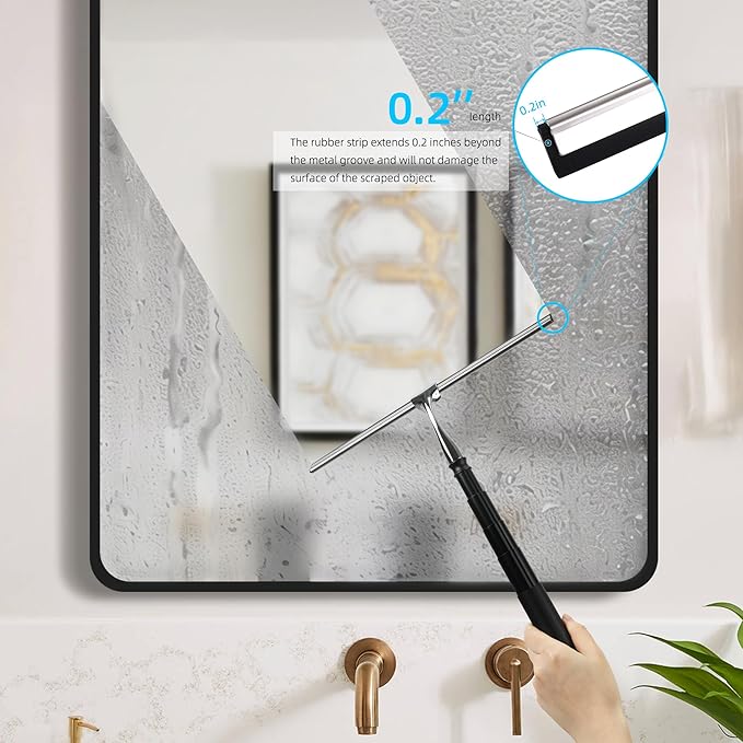 Window Squeegee for Home, 2 in 1 Window Washing kit with Extension Pole Long Handle Squeegee for Shower Glass Floor Tile Wall Car Windshield, 12 inch Wide, Black