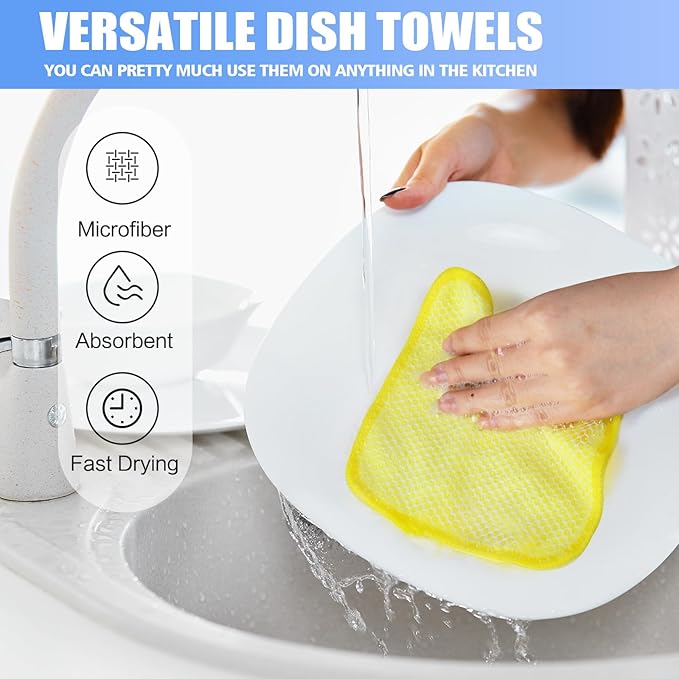KinHwa Kitchen Washcloths for Dishes Absorbent Microfiber Dish Cloths Quick Dry Dish Rags with Poly Scour Scrub Side Ideal for Kitchen Cleaning (Mixing Colors #3, 7inchx7inch 9 Pack)