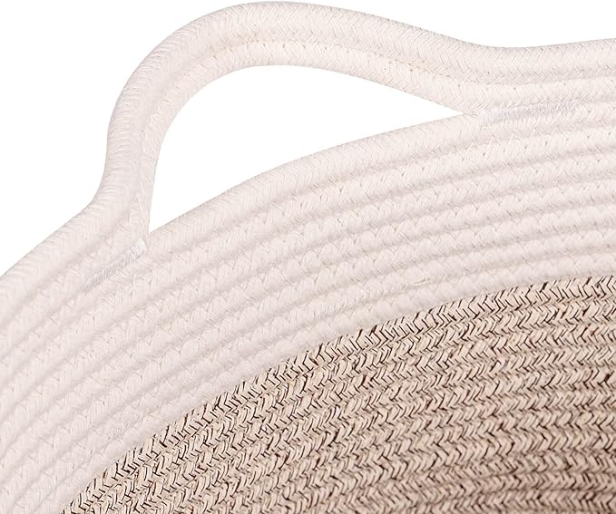 Medium and Large Woven Basket//With Handle, Used for Toys and Fabric Storage Basket used for Storing xl Storage Box, Decorative Storage Box Room 2pack (14L*10W*8.6H White Brown, 14Lx10Wx8.6H)