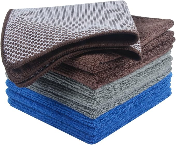 KinHwa Kitchen Washcloths for Dishes Absorbent Microfiber Dish Cloths Quick Dry Dish Rags with Poly Scour Scrub Side Ideal for Kitchen Cleaning (Multicolor, 12inchx12inch 9 Pack)