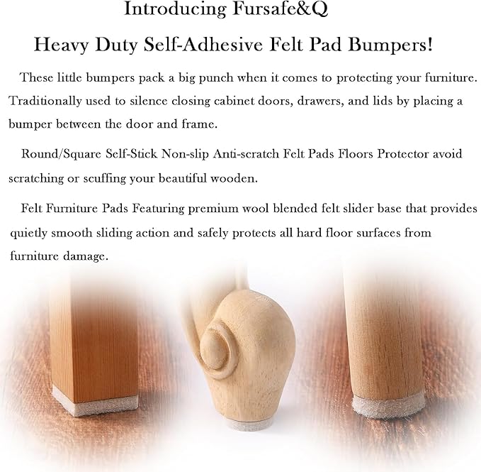 Fursafe&Q Felt Furniture Pads for Hardwood Floors - Self Adhesive Chair Felt Pad, Furniture Feet Floor Protectors, Protect from Nicks, Dents and Scratches, Cabinet Door Bumper128 Pcs Chair Feet