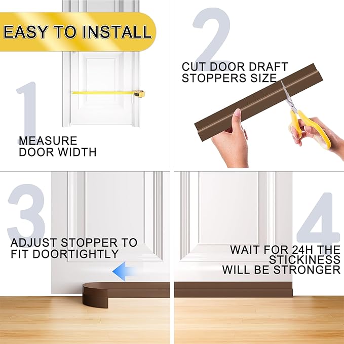 Door Draft Stopper,Door Sweep for Bottom of Doors,Weather Stripping Seal Draft Guard Blocker Noise Cold Air Insulation Soundproofing for Exterior Interior Home Improvement(Brown, 78")