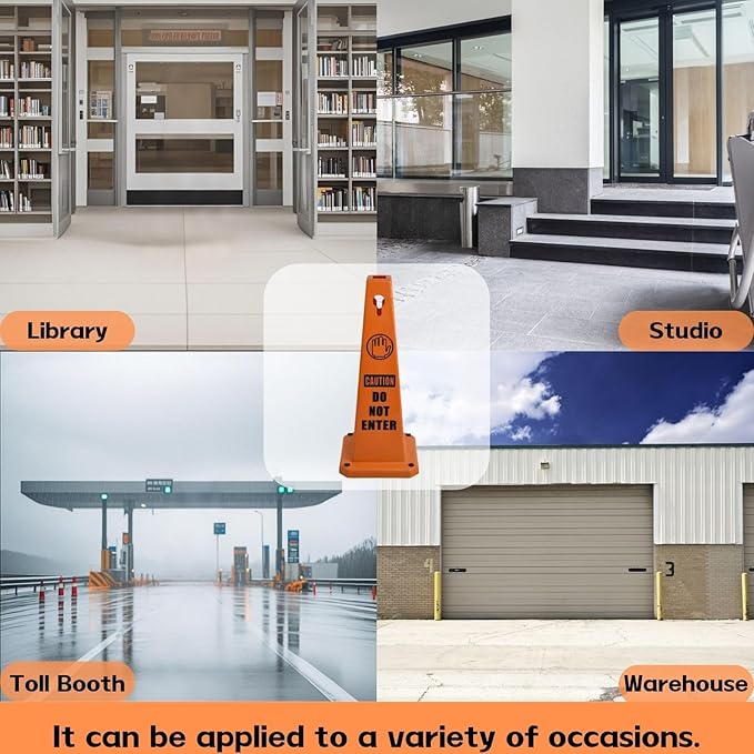 4-Pack 26.5" Caution Cones, 4-Sided Visible Safety Signs with Heavy Rubber Base, Warning for Slip & Fall Prevention, Indoor/Outdoor Use (Orange, 4Pcs-Do Not Enter)