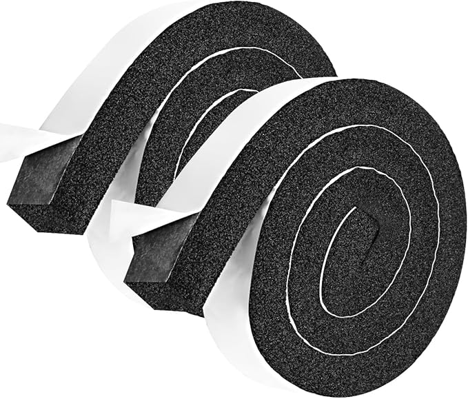 2 Rolls 1/2 Inch W 1/2 T Weather Stripping Air Conditioner Open Cell Foam Seal Tape, Window Insulation High Resilience Seal Strip for Doors Window,Total 16FT