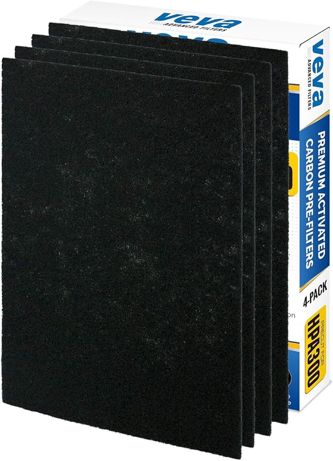 VEVA Precut for HPA300 Premium Carbon Activated Pre Filters 4 Pack Compatible with HW Air Purifier. Precision Fit for Easy Installation Advanced Filters
