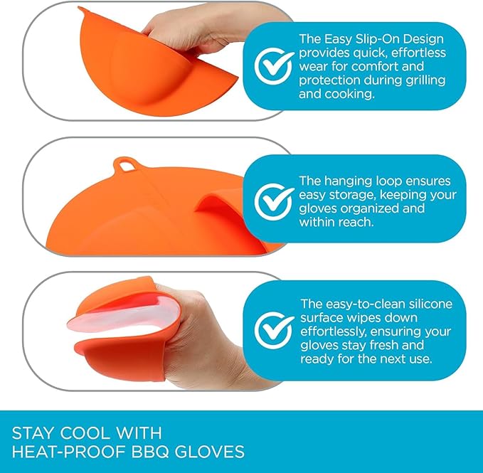 Pack of 2 Silicone Barbecue Gloves for Outdoor Grilling Nons Slip Grip Food Handling Mitts Multipurpose Silicone Baking Gloves