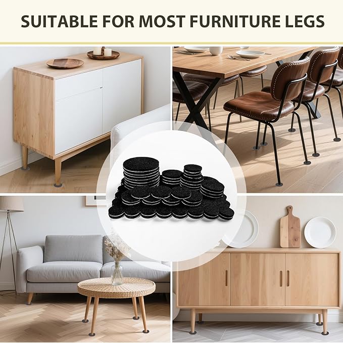 Ezprotekt 330 Pcs Felt Furniture Pads for Hardwoods Floors, Self Adhesive Cuttable Chair Felt Pads, Anti-Scratch Furniture Feet Floor Protectors Pads for Desk Sofa Bed Table Cabinet (Black)