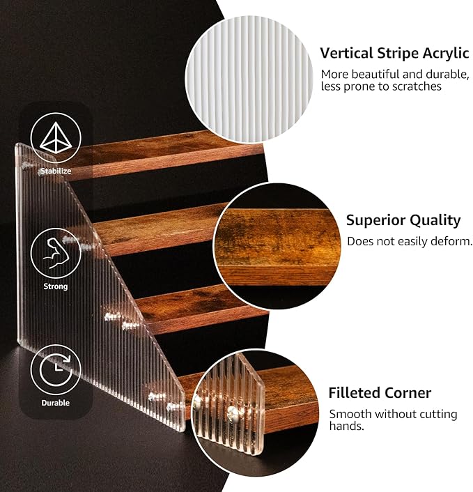 nianfeng Tiered Spice Rack, 4-Tier Spice Pantry Kitchen Cabinet Organizer, 12-Inch, Natural Wood Acrylic Stair Riser Stand, Countertop Seasoning Shelf (Rustic Brown)