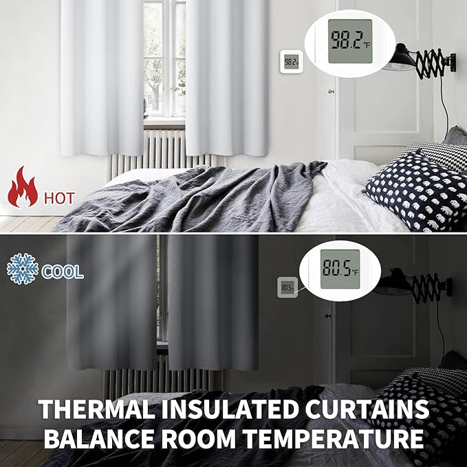 BGment Short Room Darkening Curtains 36 Inches Length for Bathroom - Rod Pocket Thermal Insulated 42 Inch Width Window Drapes for Kitchen Cafe Bedroom, Greyish White, 2 Panels, 42 x 36 Inch