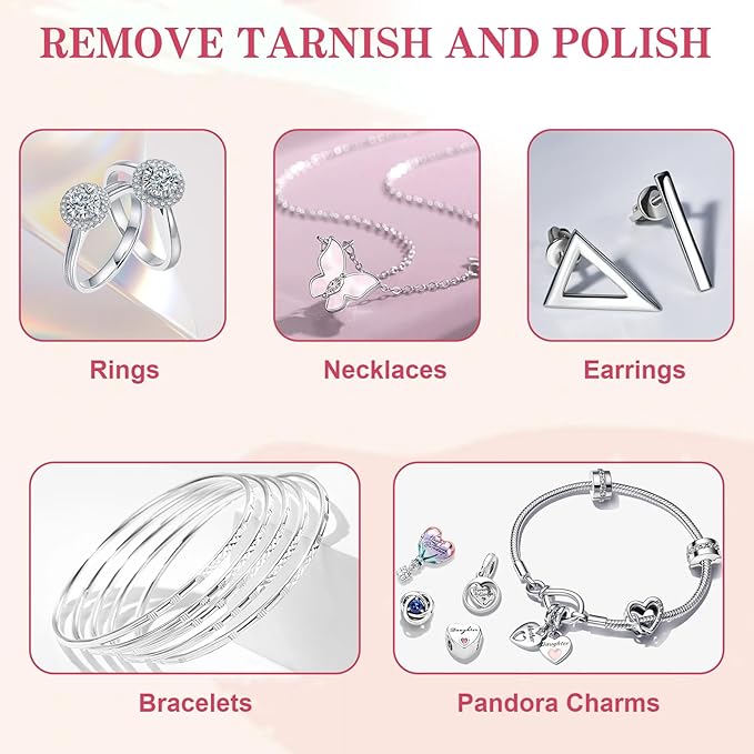 28 Pcs Jewelry Polishing Cloth for Sterling Silver Jewelry, Pink Cleaner Cloth for Rings, Includes 40 Pcs Small Jewelry Bags, Gift for Men and Women