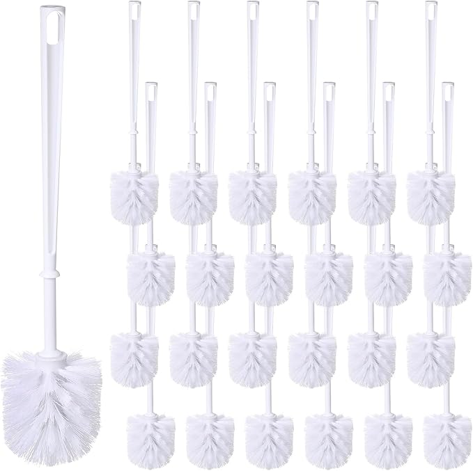 Mimorou 25 Pcs White Toilet Brush, Bathroom Toilet Bowl Brush, Soft Bristle Long Handle Plastic Toilet Scrubber for Bathroom