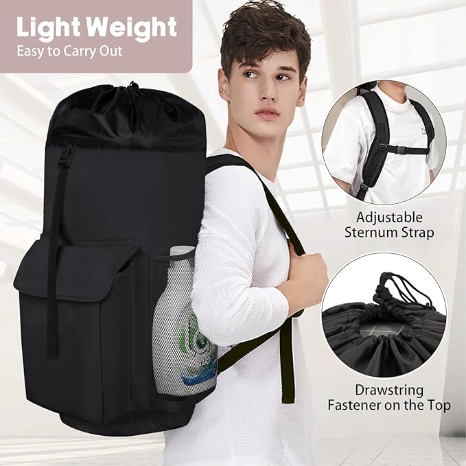 Laundry Backpack Bag, 132L Extra Large Heavy Duty Laundry Backpack for College Dorm Essentials, Laundry Hamper Travel Bag with Shoulder Straps and Mesh Wash Bags for Laundromat, Apartment Black