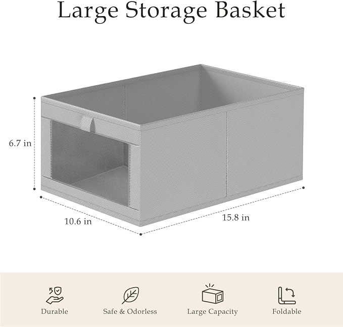 Criusia 6 Pack Linen Closet Organizers and Storage, Large Linen Closet Baskets for Organization, Foldable Storage Containers for Toys, Clothing, Towels, Jeans, Books, Shelves, Grey