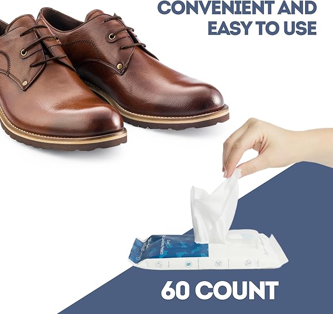 Swanky Shoe Cleaner Wipes - Leather and Sneaker Cleaner, Removes Dirt, Grime and Stains, Quick & Easy Shoe Sole and Boot Cleaning Wipes, Essential Shoe Cleaning Supplies - Soft Wipes, 60 Count