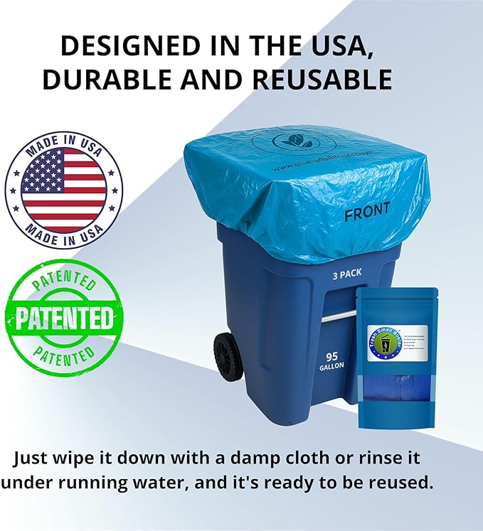 95 Gallon Trash Can Cover Odor Eliminating Bag with Elastic Band Chemical Free Durable Outdoor Garbage Deodorizer 3 Pack