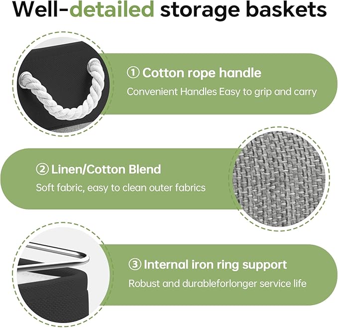 13x13 Inch Cube Storage Bins with Reinforced Bottom Cardboard, 6 Pack Large Collapsible Fabric Storage Cubes with Handles for Shelf, Closet, Toy, Laundry Organization (Black&Gray)
