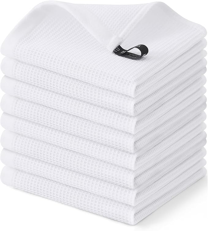 Homaxy 100% Cotton Waffle Weave Dish Cloths - 8 Pack Soft and Absorbent Dish Towels - 12 x 12 Inches Quick Dry Dish Rags - White